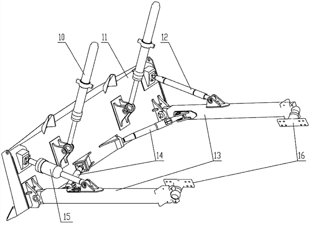 Inclined connecting rod structure of front working device of bulldozer