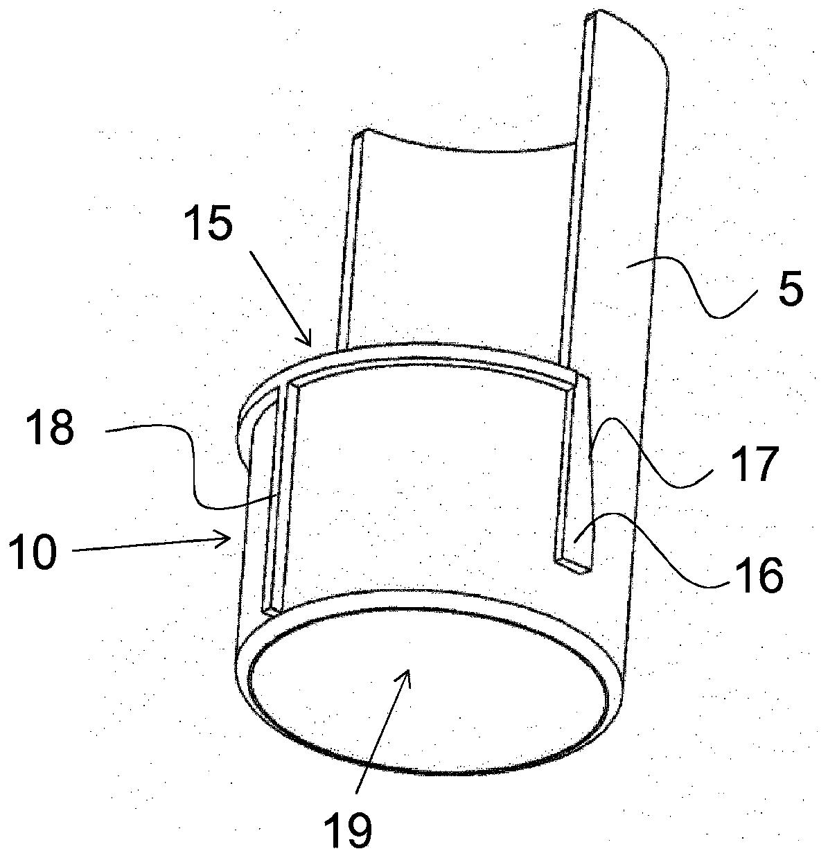 Dosing device for supply of liquid, comprising neck