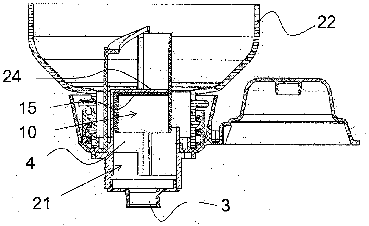 Dosing device for supply of liquid, comprising neck