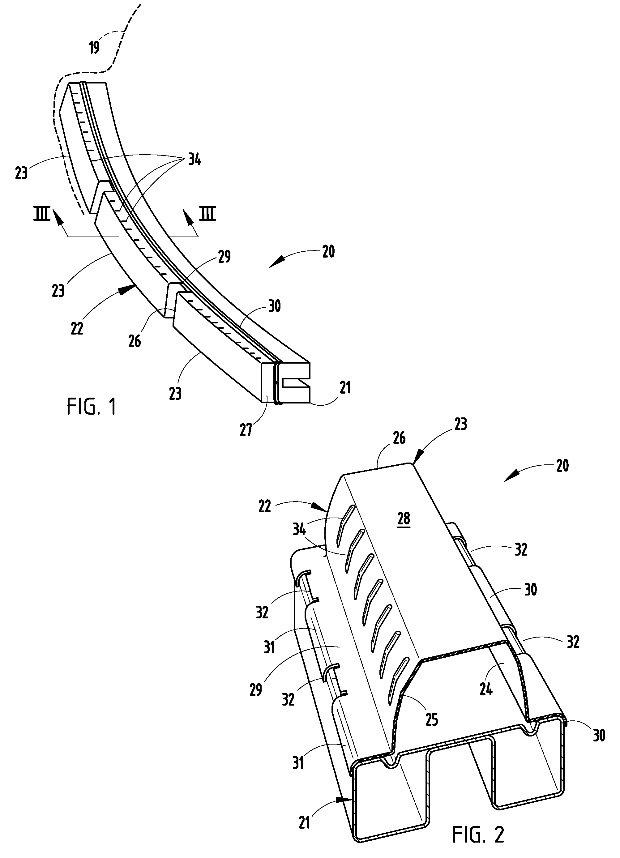Energy absorber with sidewall stabilizer ribs
