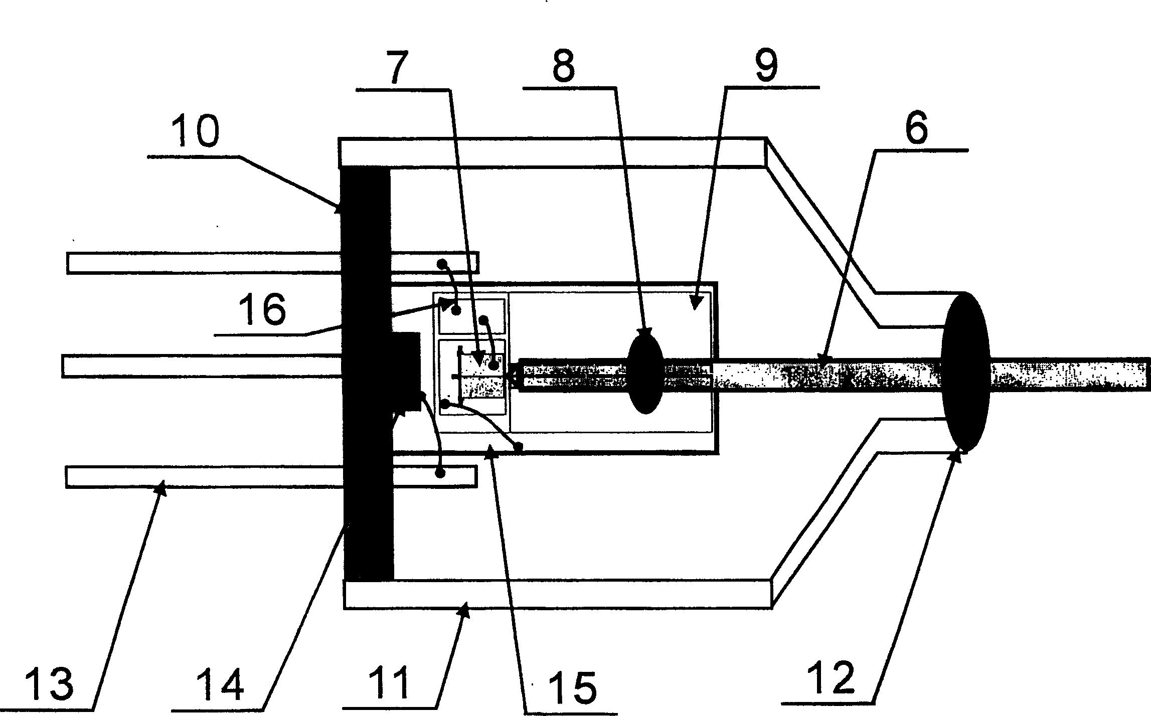 Semiconductor laser V shaped groove fixed optical fiber coaxial device