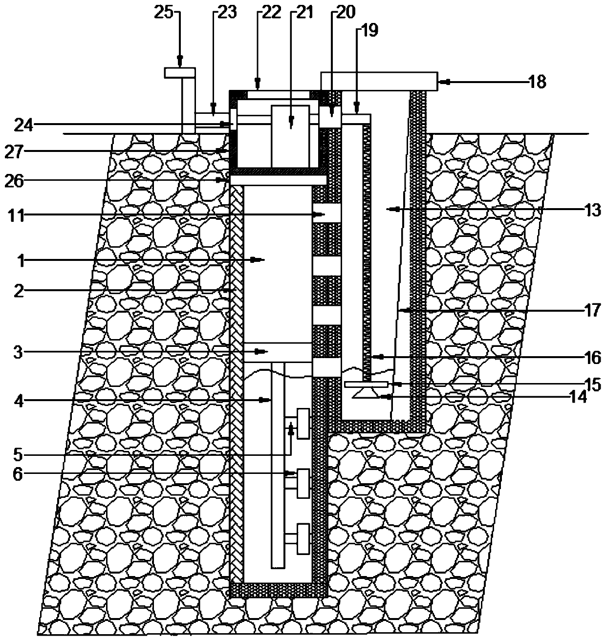 A self-purifying water well with secondary sedimentation
