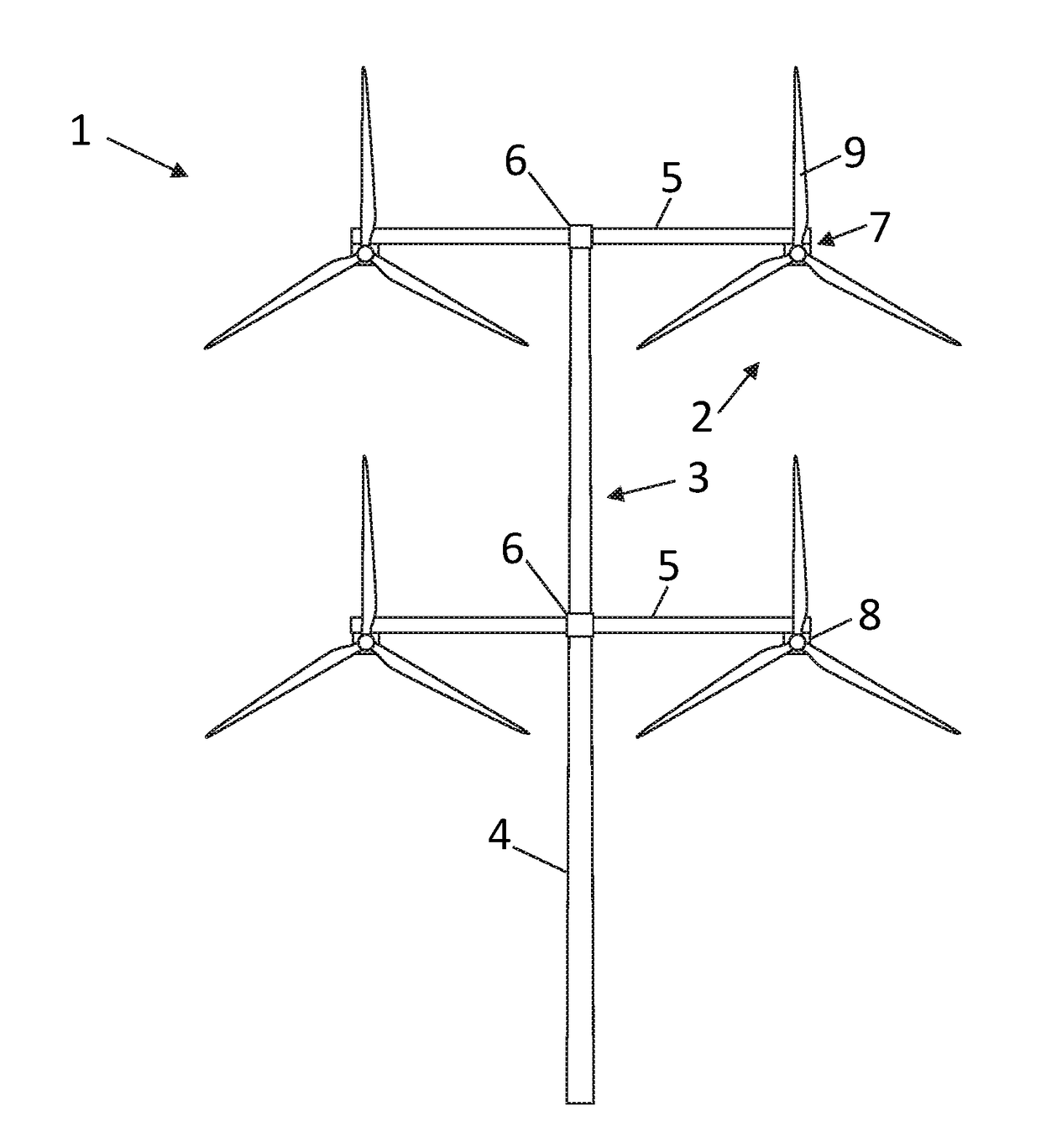 Control of a multi-rotor wind turbine system using a central controller to calculate local control objectives