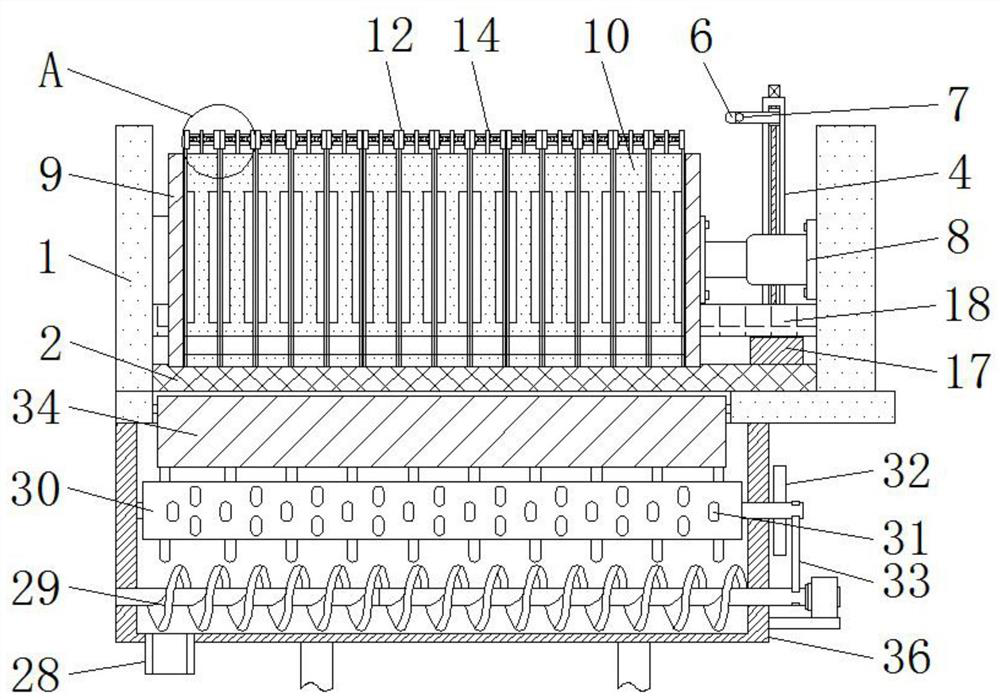 An anti-clogging filter press for oil processing that is convenient for scraping inner wall materials