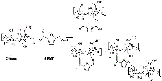 Chitosan/5-hydroxymethylfurfural composition preparation method