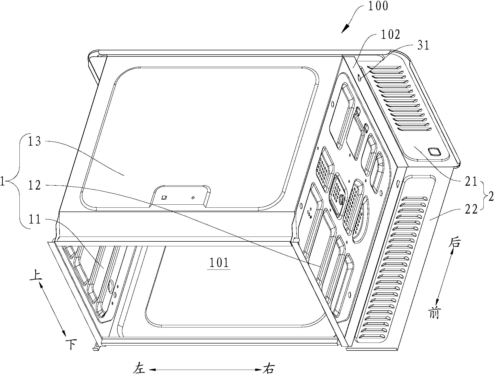 Inner container used for electric oven and electric oven provided with same