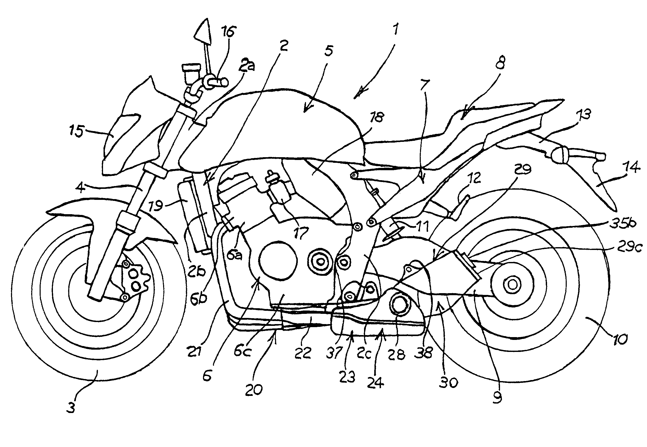 Exhaust system for a motorcycle, and motorcycle incorporating same