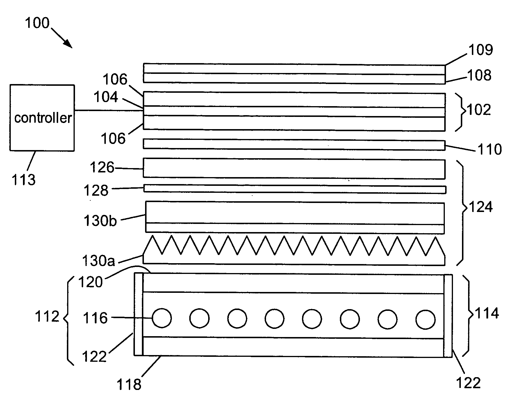 Optical element for lateral light spreading in back-lit displays and system using same