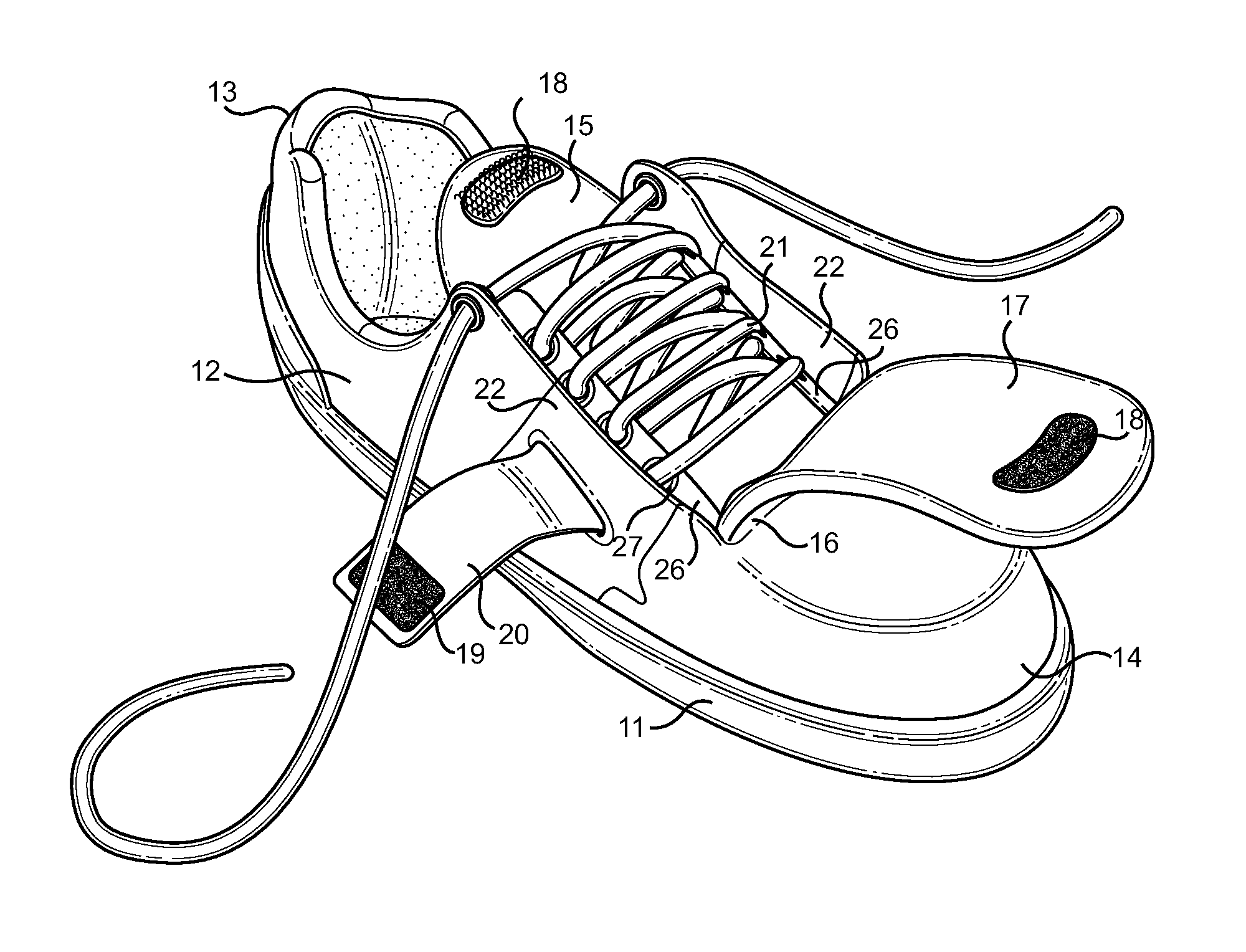 Skate Shoelace Protection Structure having a Continuous Sliding Upper Interface