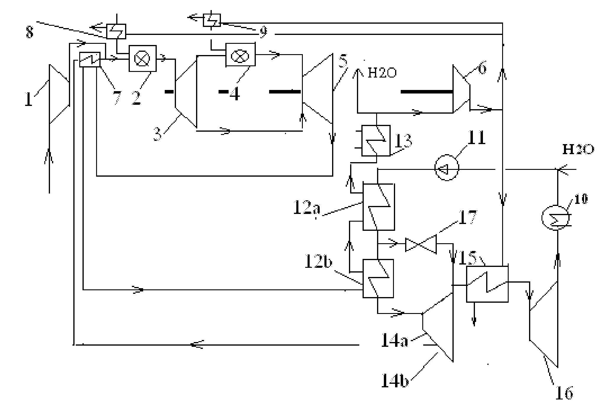 Method and apparatus for achieving a high efficiency in an open gas-turbine (combi) process