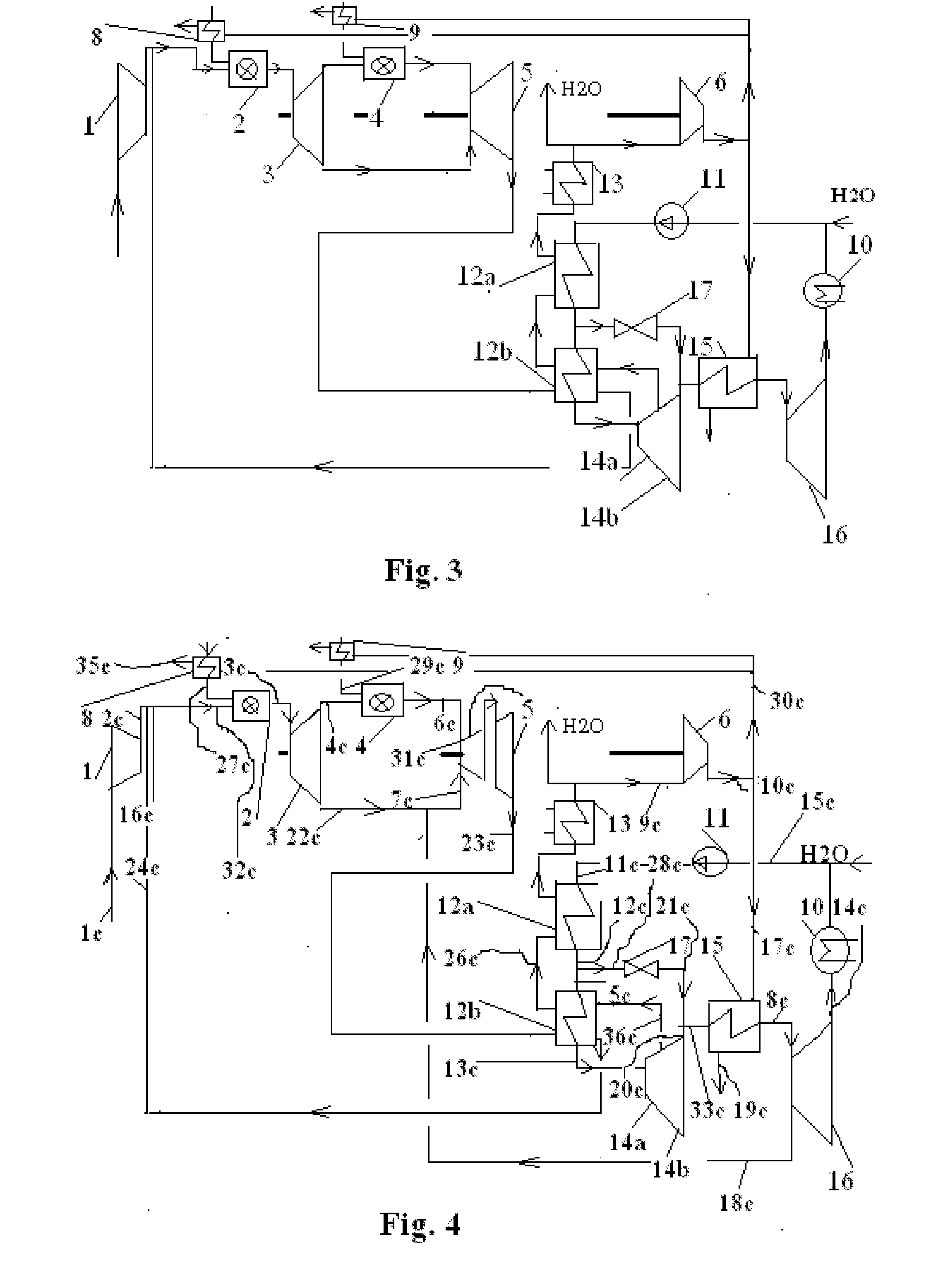 Method and apparatus for achieving a high efficiency in an open gas-turbine (combi) process