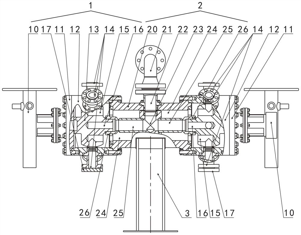 Dual-valve-core multiported valve with horizontal layout