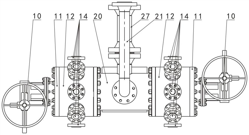 Dual-valve-core multiported valve with horizontal layout