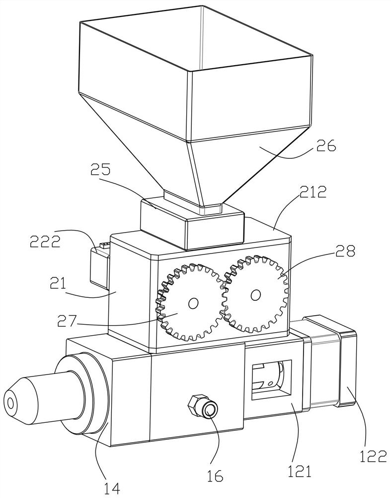 A rotary powder spraying and wax injection structure