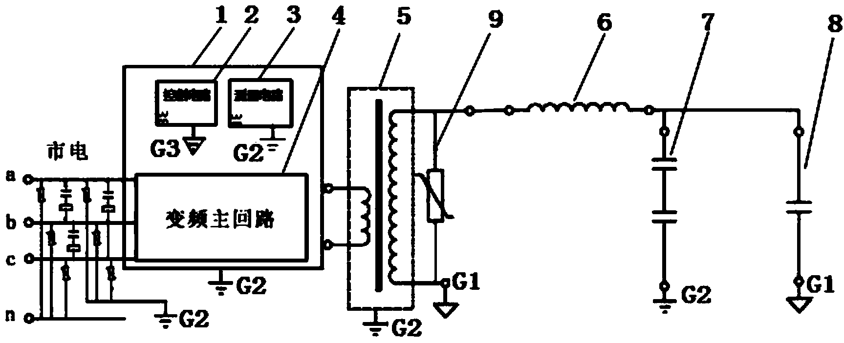 Protection connection structure for preventing components in variable frequency power cabinet from flashover impact of tested object