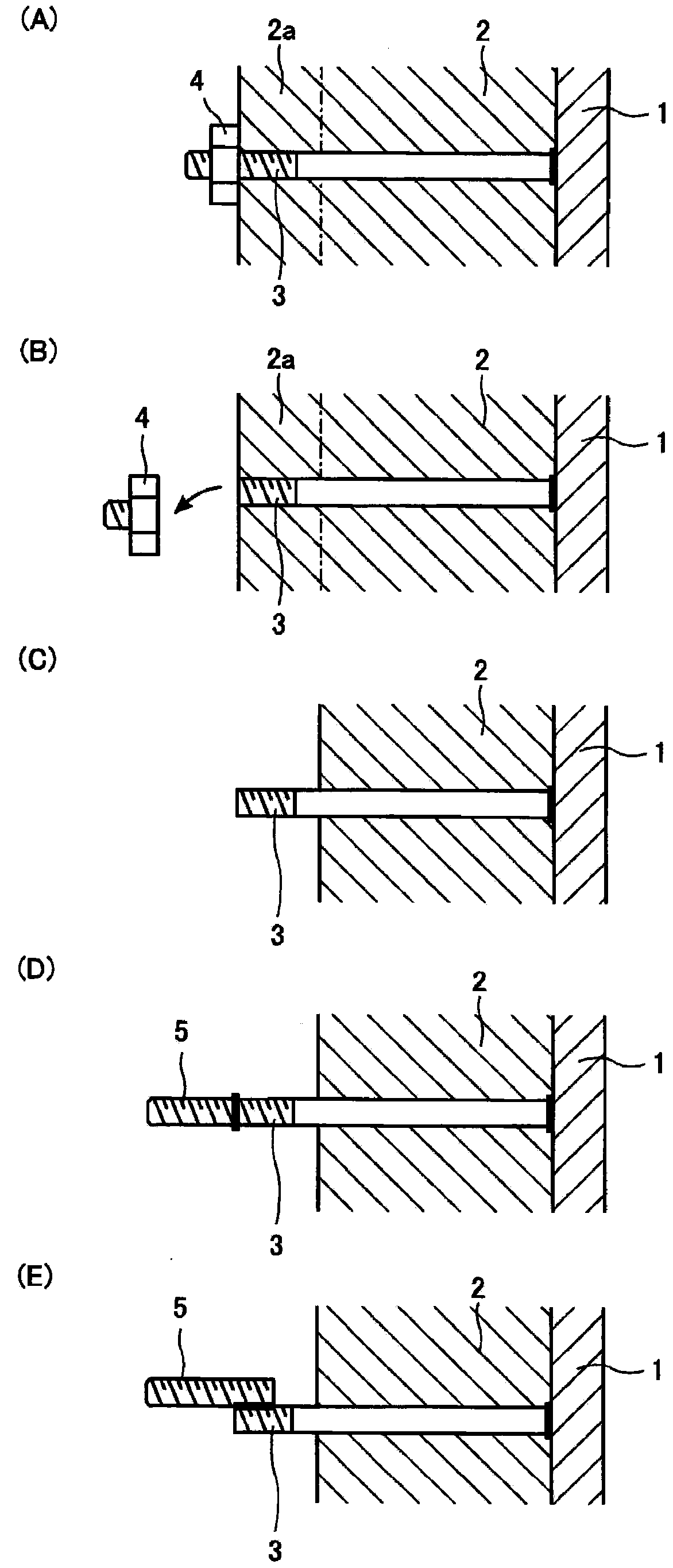 Stud bolt connecting member and industrial furnace inner face repair method