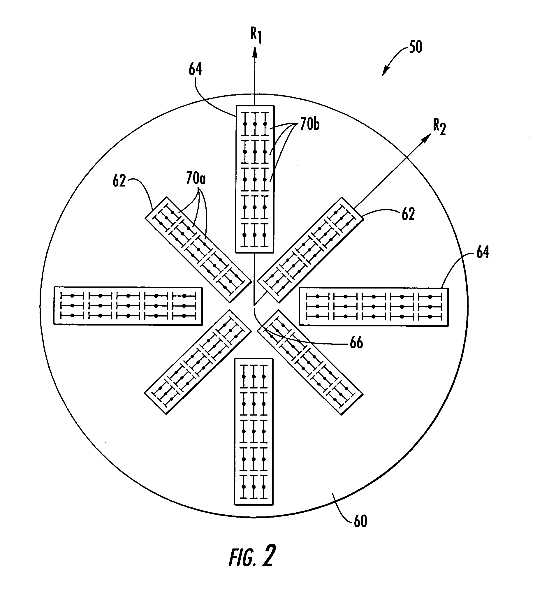 Multiband radially distributed graded phased array antenna and associated methods