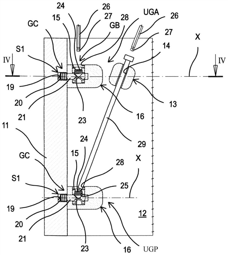 Concealed engagement system with front actuation for bottom parts of furniture and household goods