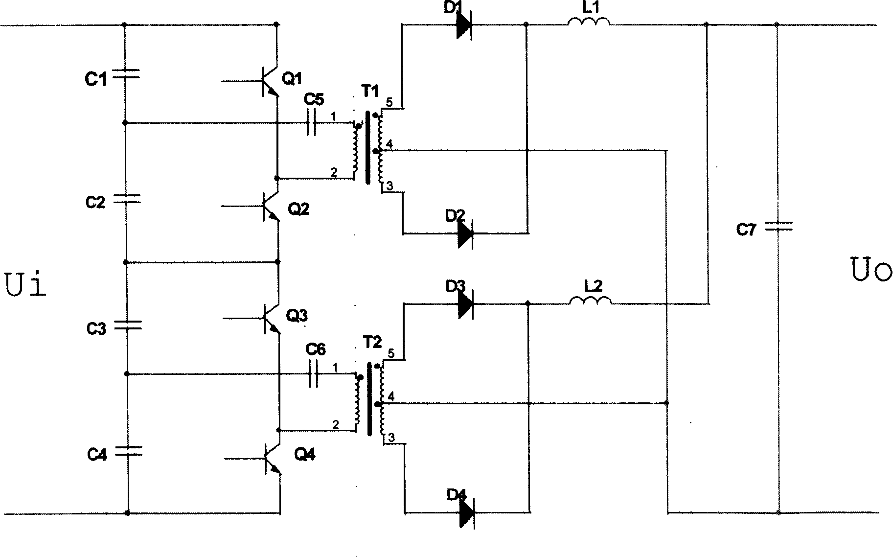 DC/DC transformation topology circuit of high-voltage switch power supply