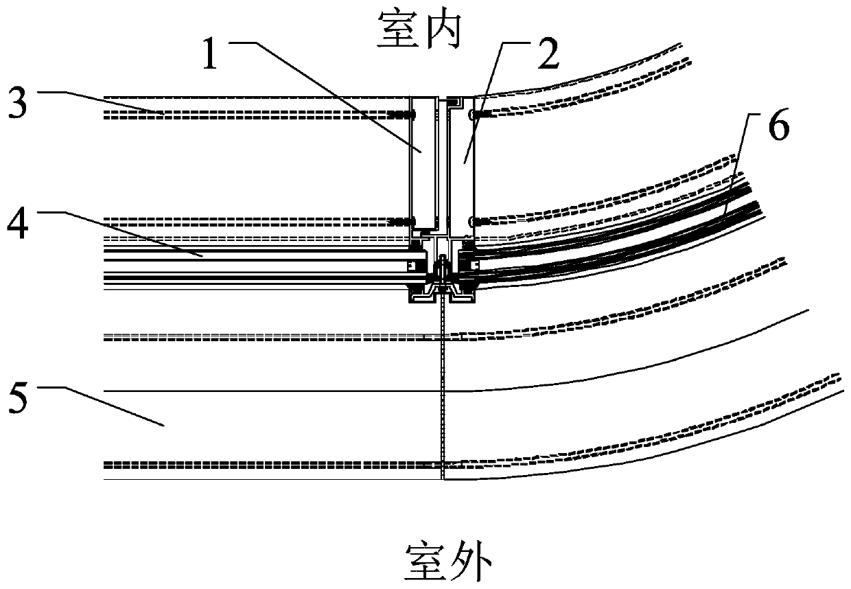 Single curved surface imitation unit curtain wall door and window structure