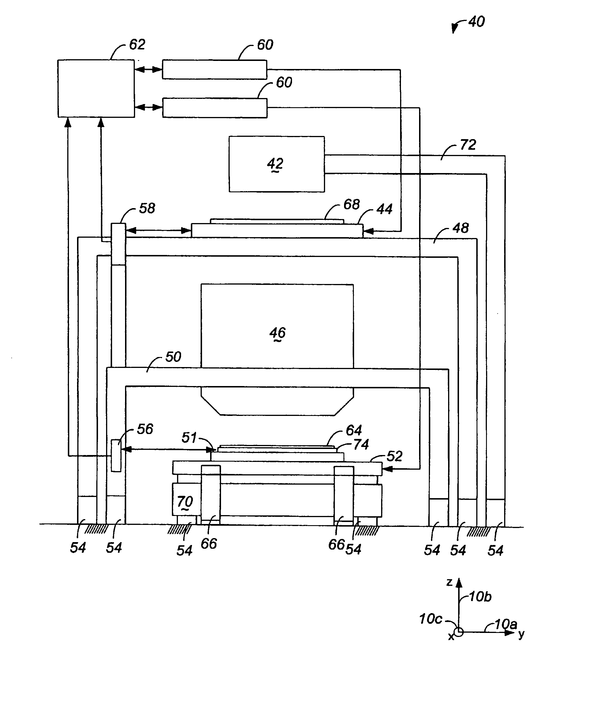Active damper with counter mass to compensate for structural vibrations of a lithographic system
