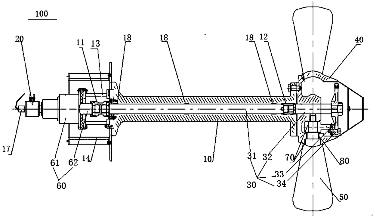Hydraulically operated Kaplan turbine structure with oilless hub