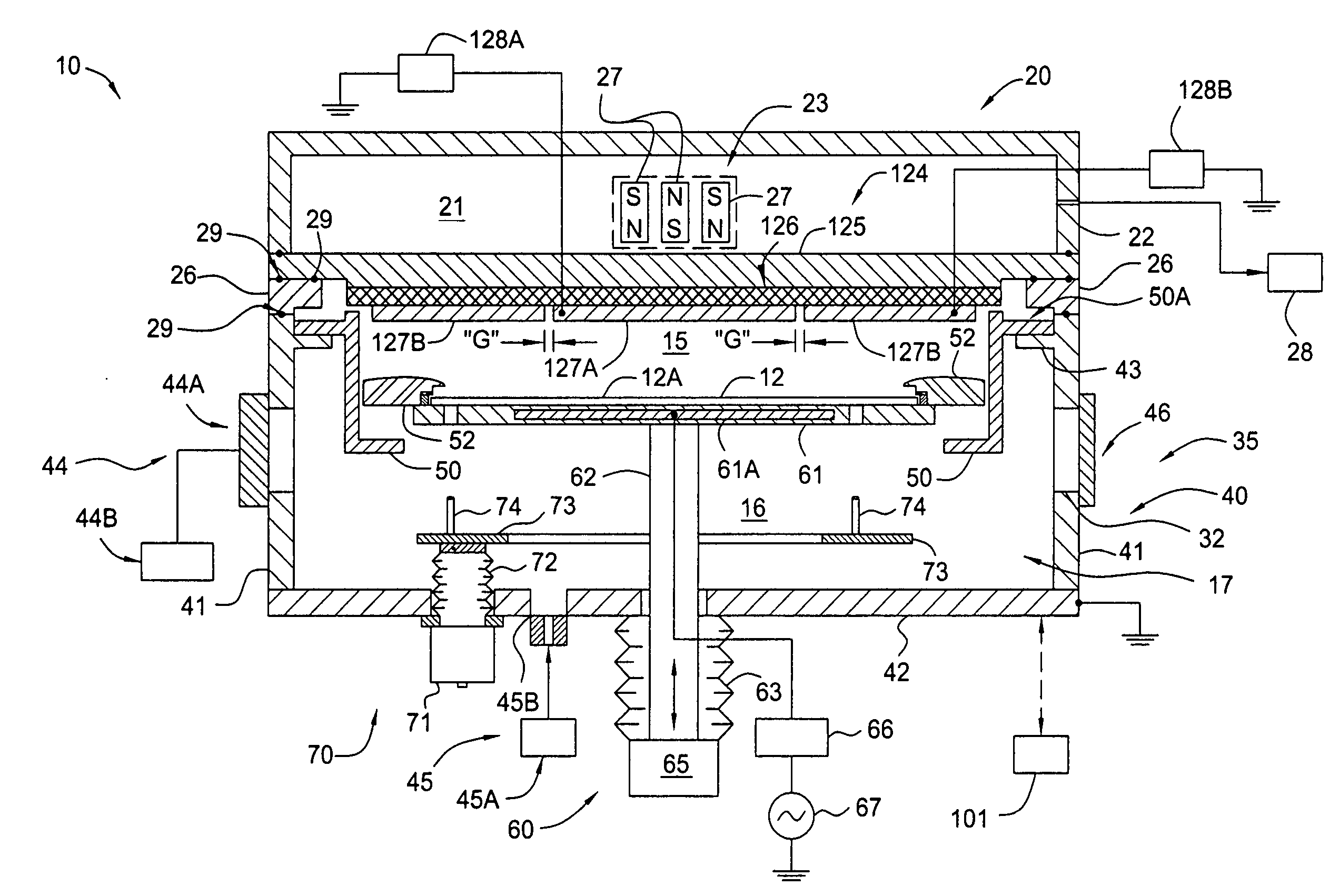 Method of processing a substrate using a large-area magnetron sputtering chamber with individually controlled sputtering zones