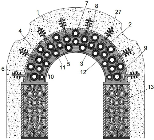 Anti-collapse reinforced supporting structure for expansive soil substrate layer tunnel