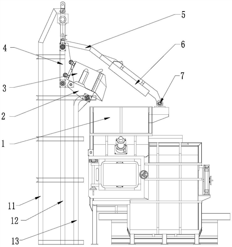 Feeding device with feeding vehicle linked with receiving tower cover
