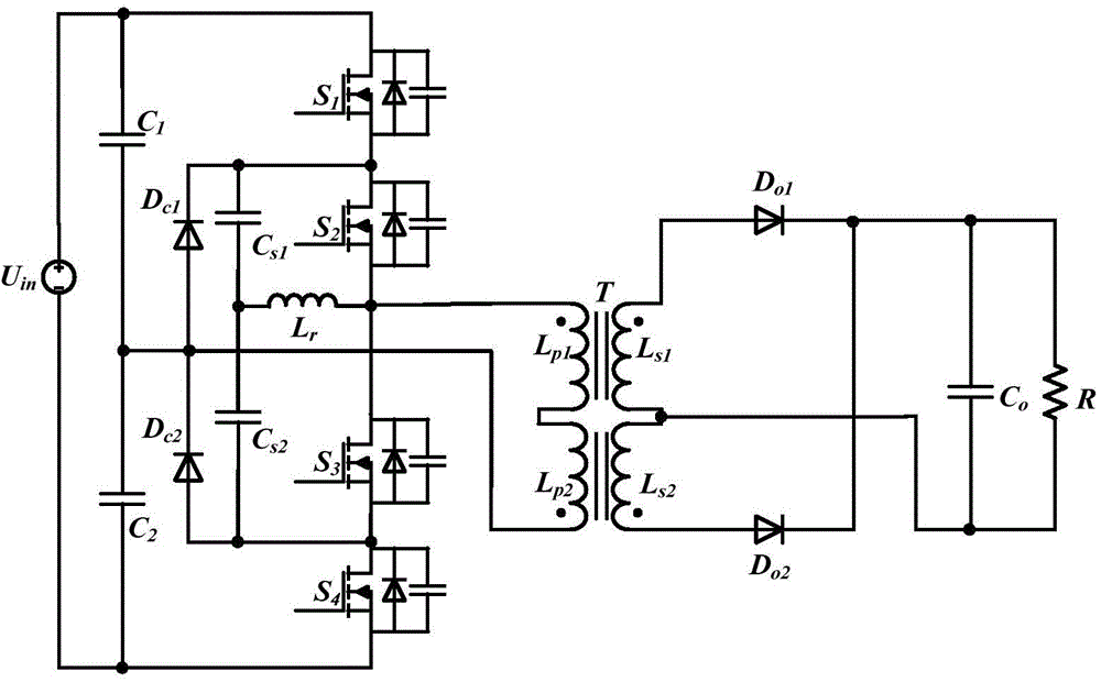 Three-level soft switch forward-flyback DC/DC converter circuit topology structure