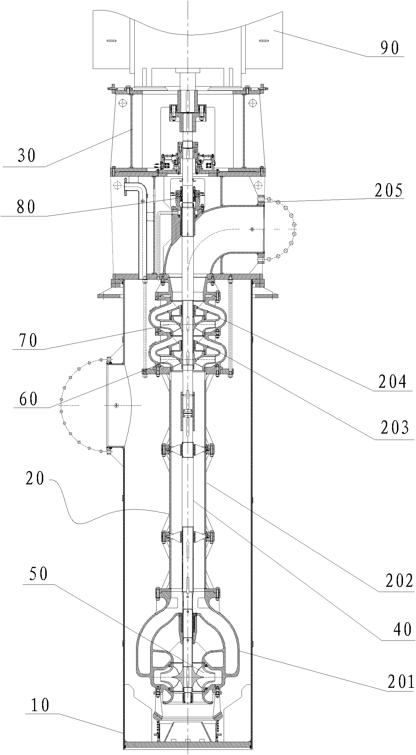 Top-level impeller on condensate extraction pump for nuclear power station