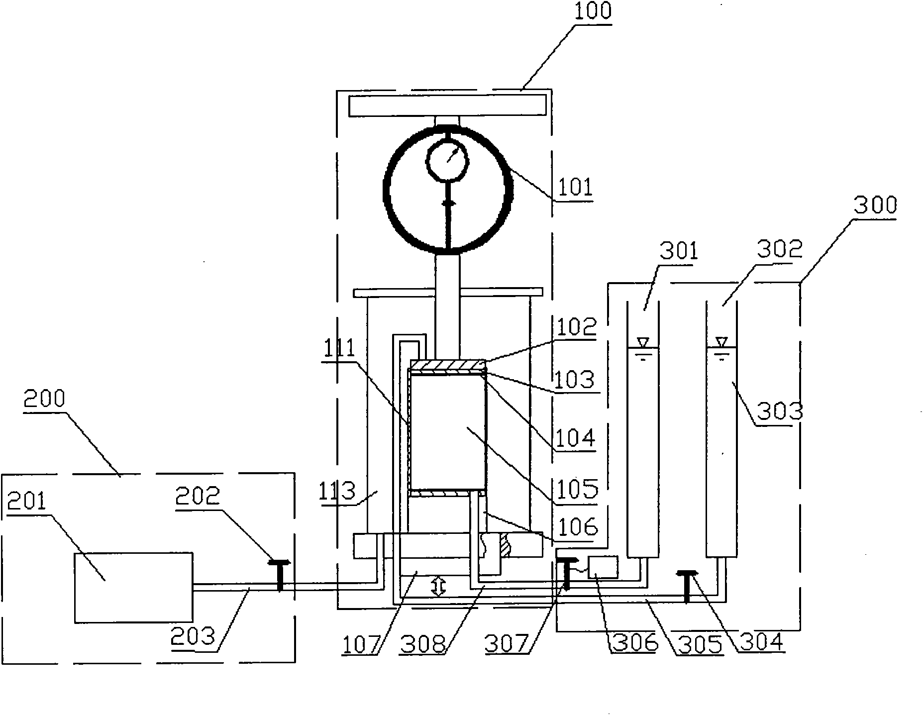 Triaxial shear test system of soil sample and drainage consolidation method thereof