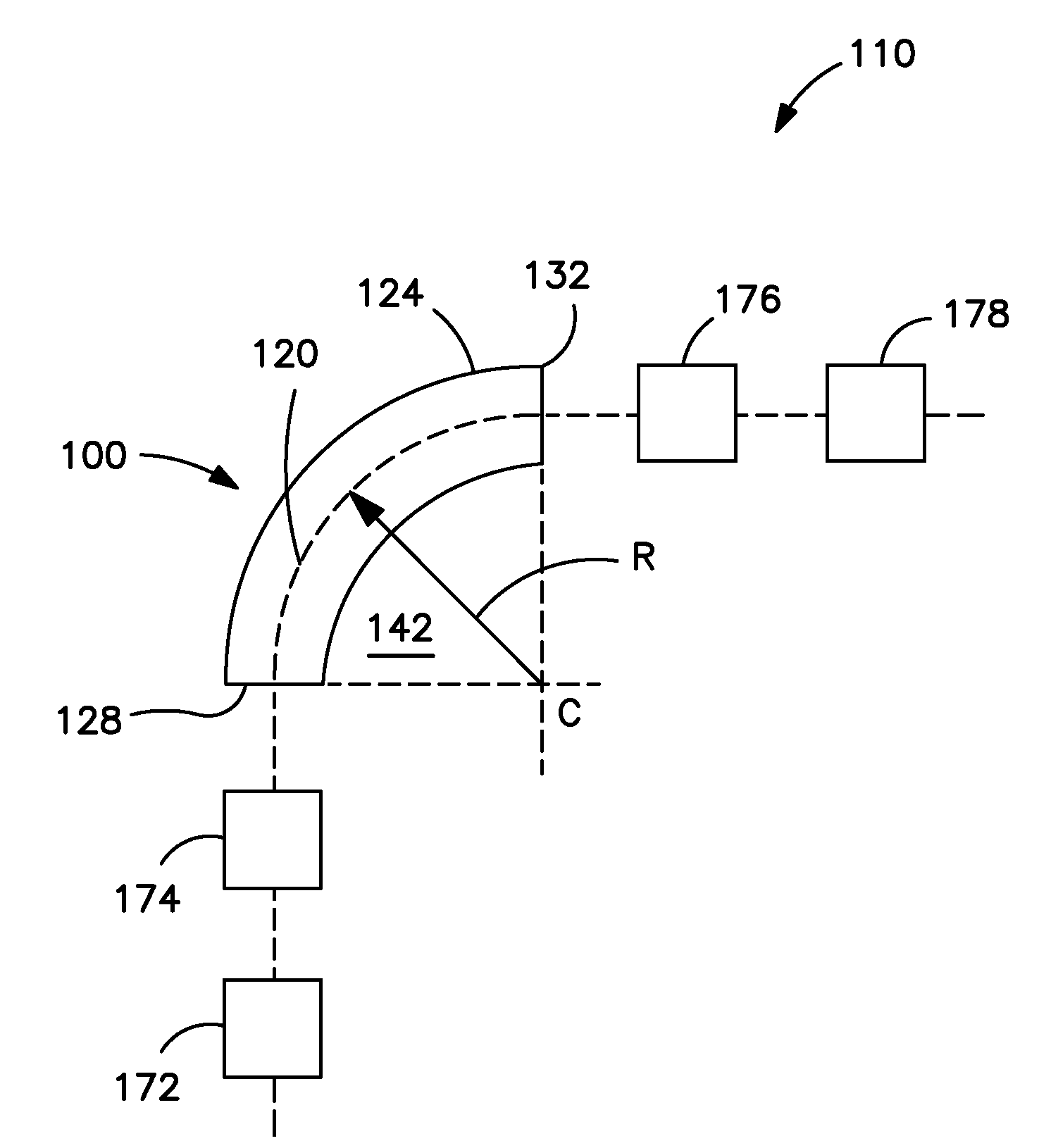 Curved ion guide and related methods
