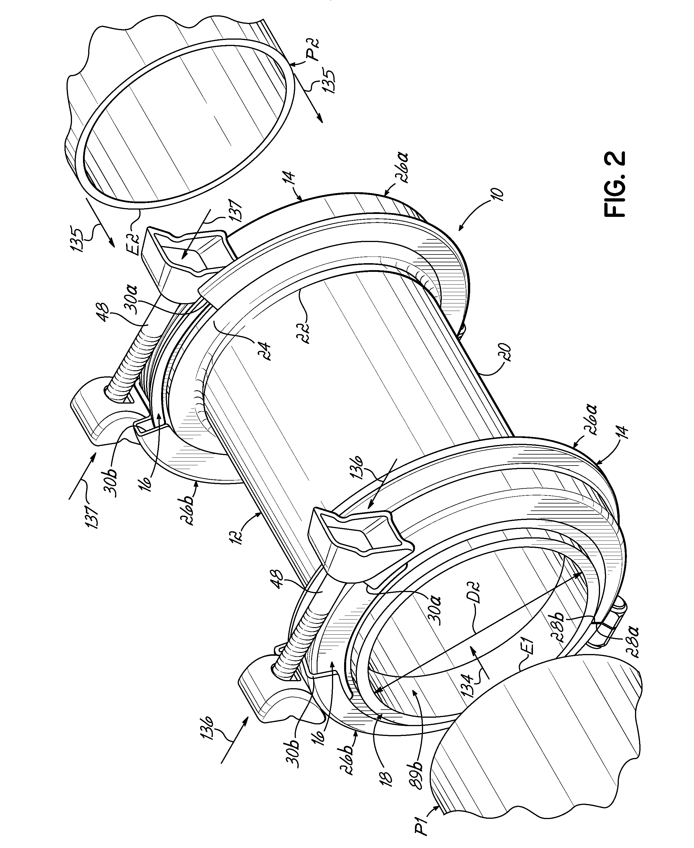 Split-ring gland pipe coupling with corrugated armor and annular gasket having pressure assist slot