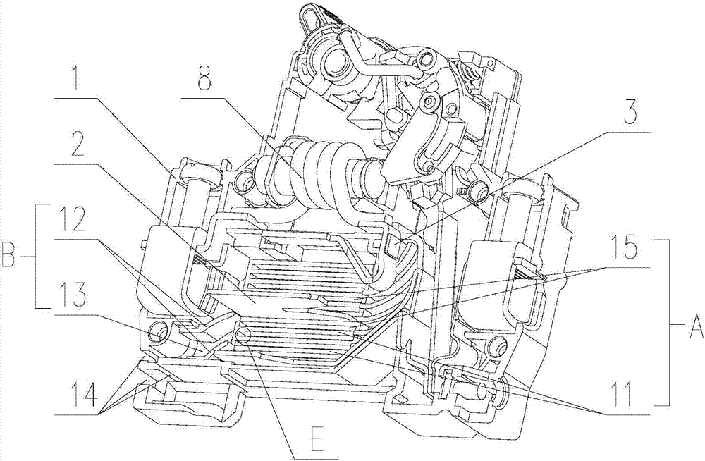 Miniature circuit breaker with variedly placed arc-extinguishing grid pieces