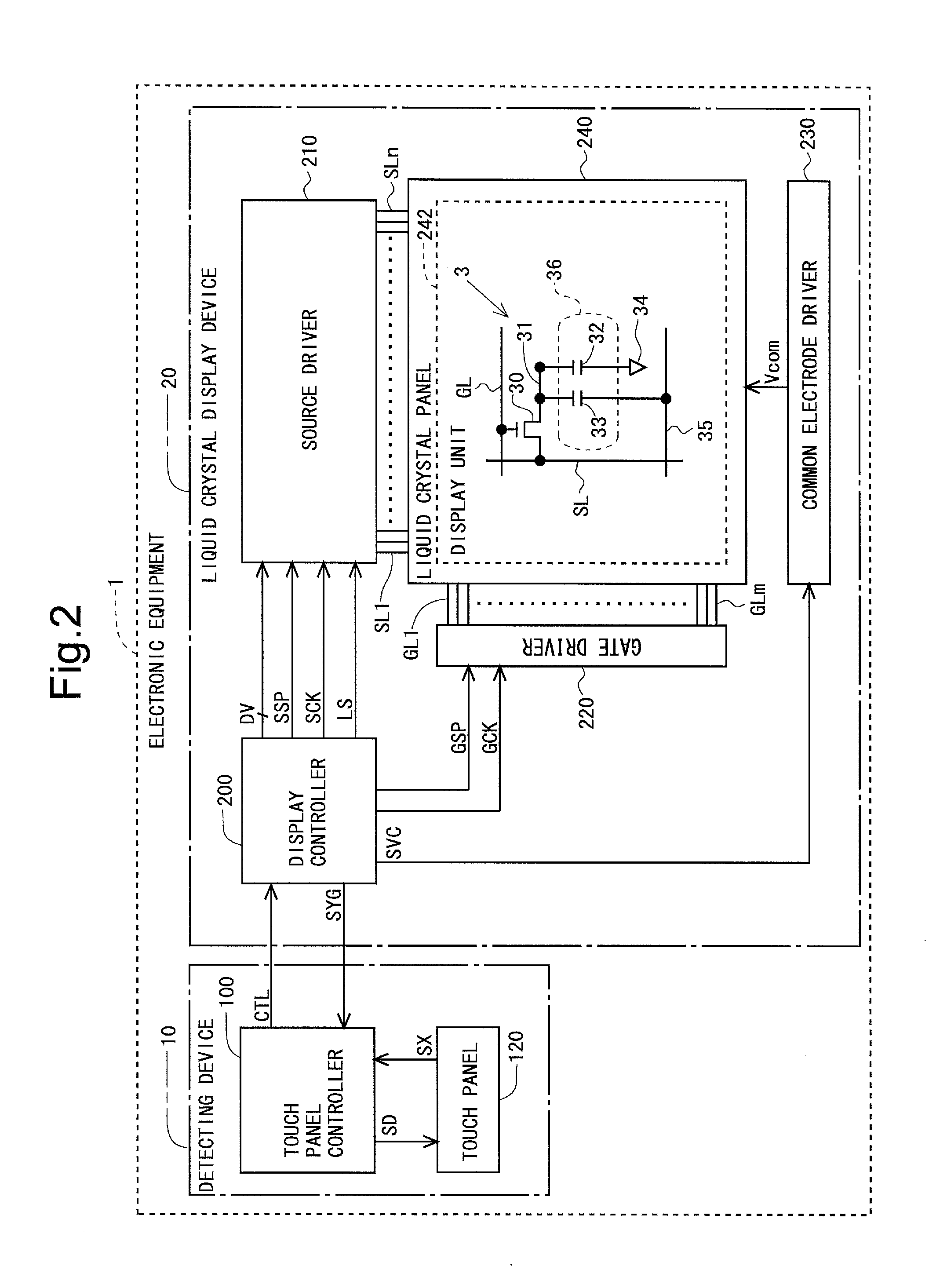 Detecting device and electronic equipment provided with same, and method of controlling detecting device