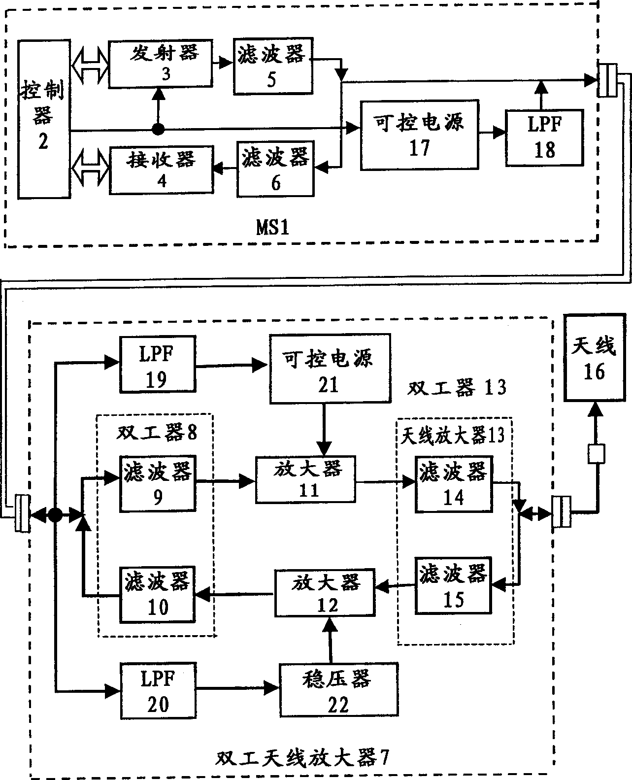 Subscriber station with duplex antenna amplifier