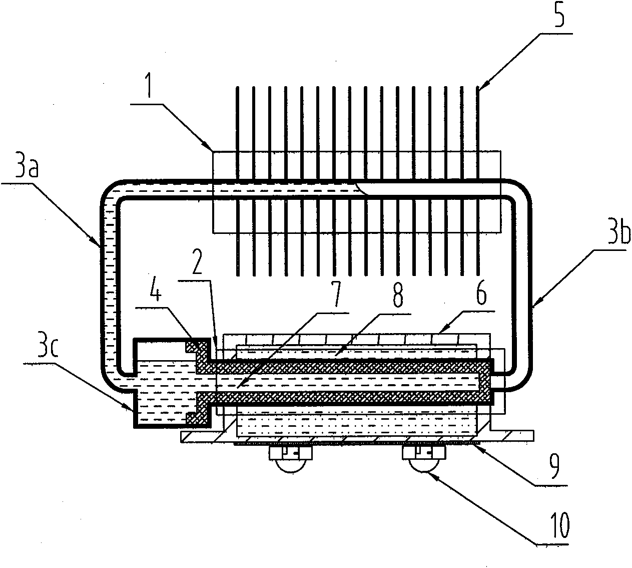 Heat radiation device of heat pipe of loop of temperature-equalization tank with high heat conductivity