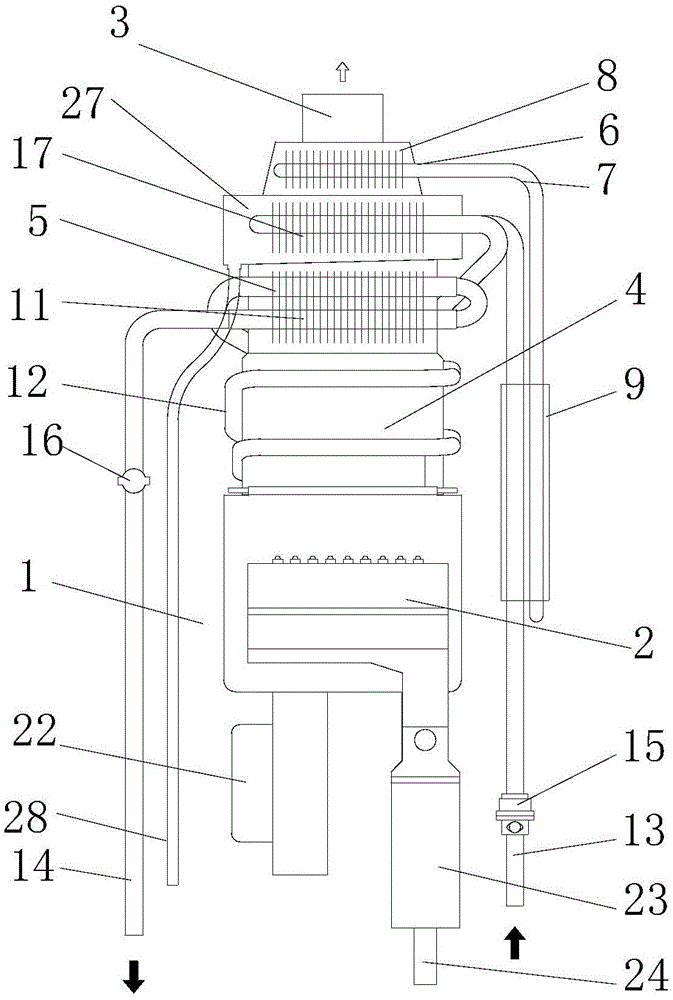 Condensing type fuel gas water heater and waste heat recycling method