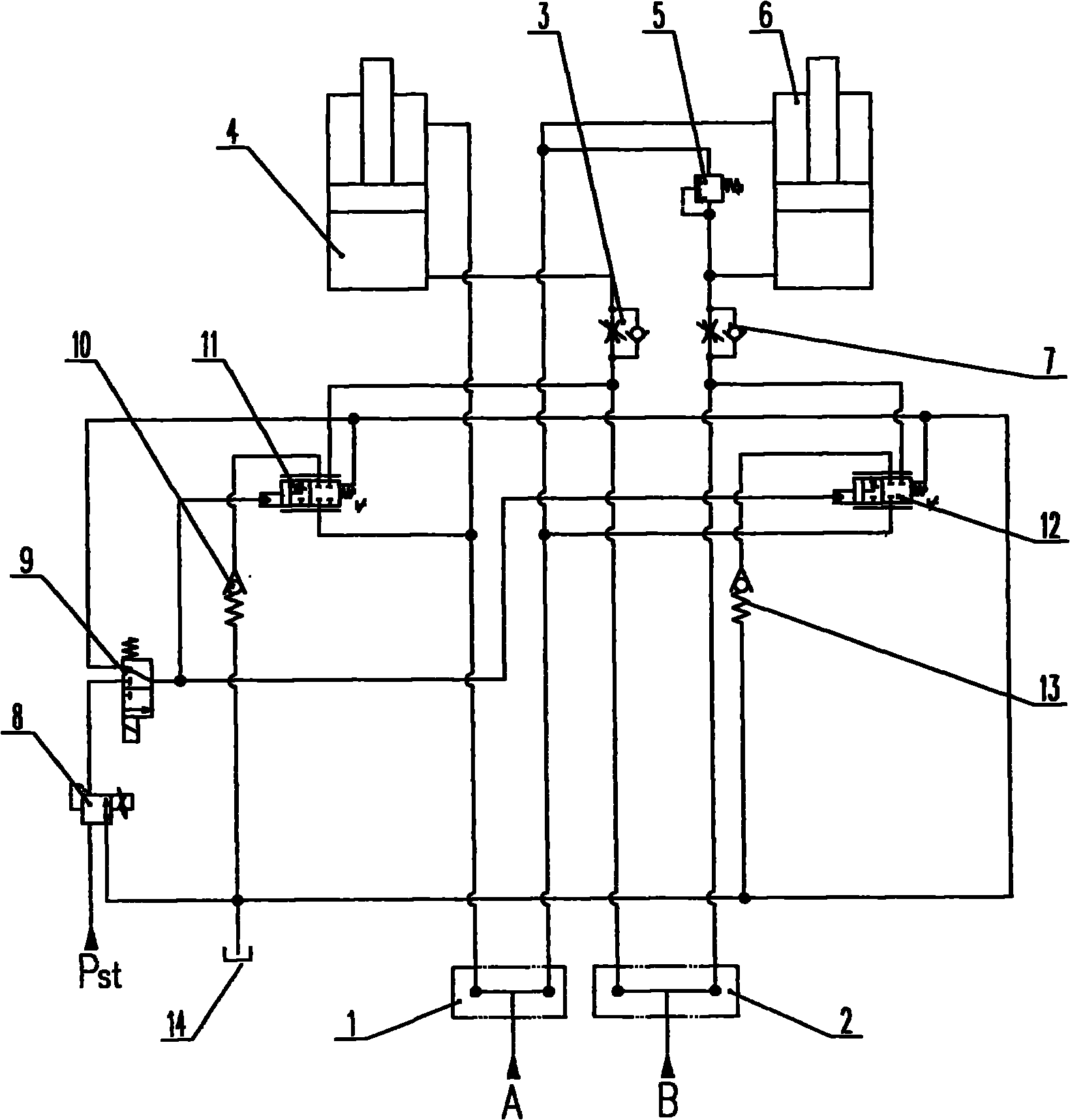 Lowing control system for movable arm of hydraulic excavator for mines