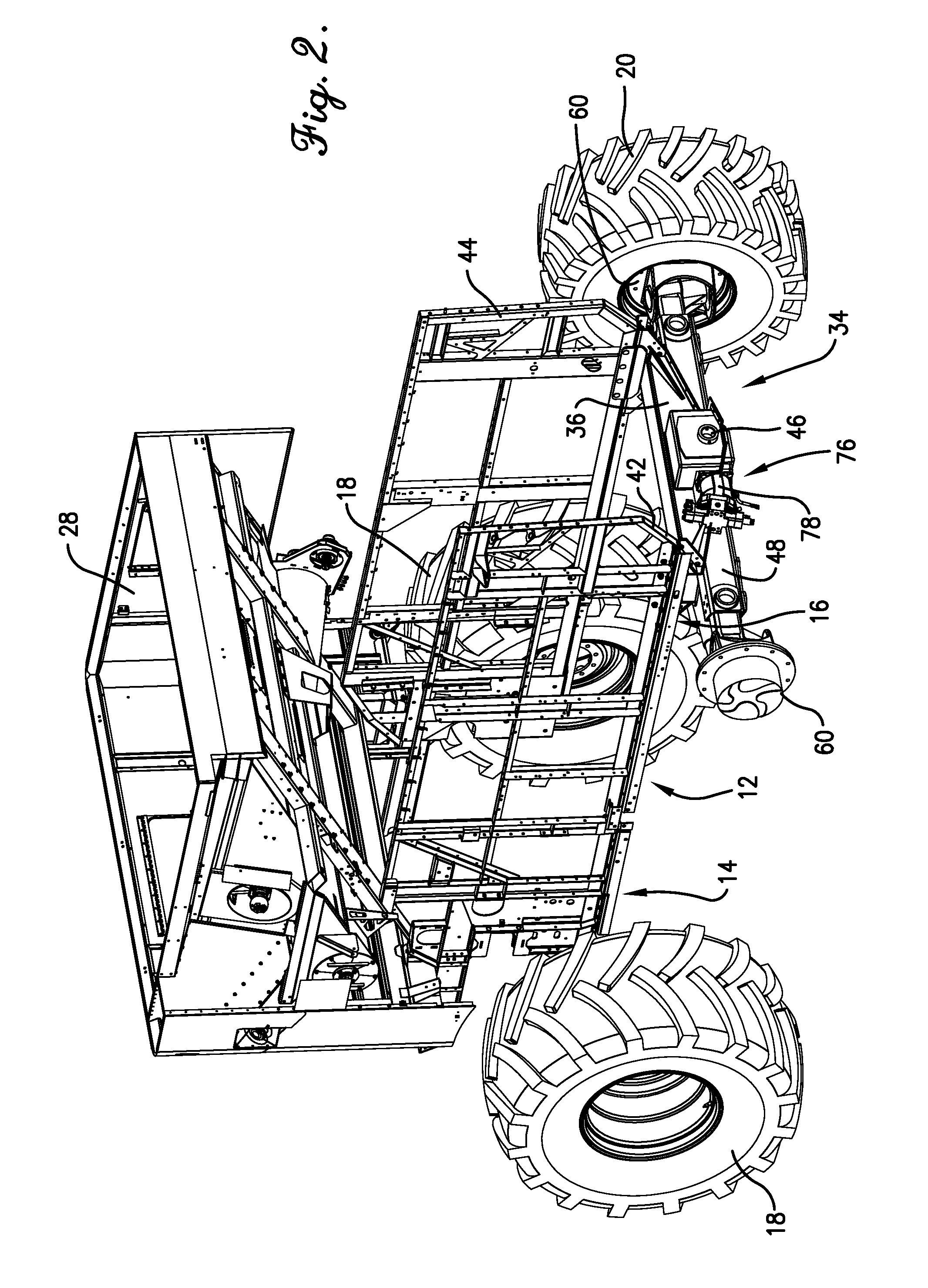 Harvester with extendable rear axle