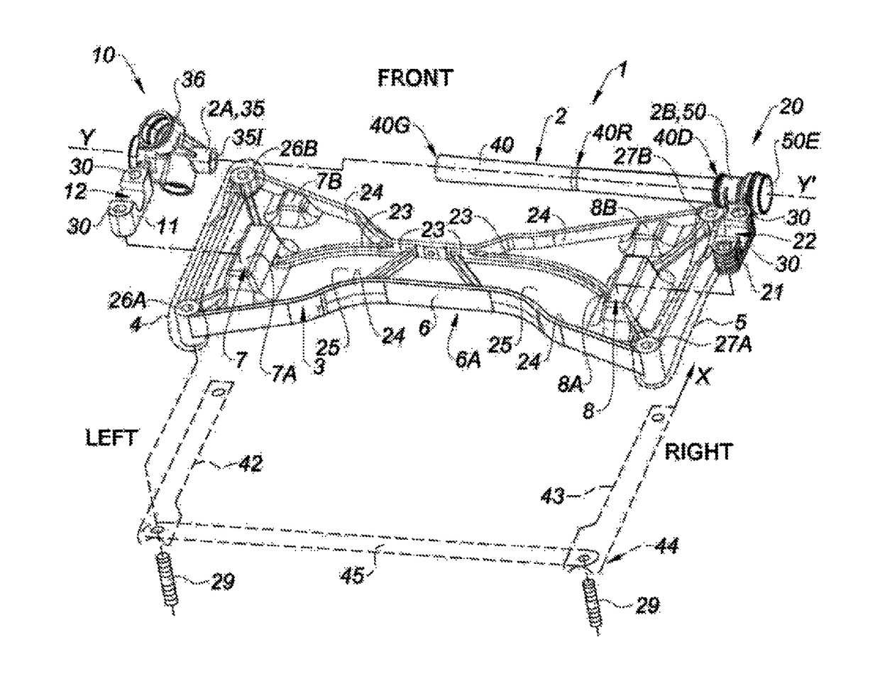 Modular cradle for a vehicle drive train comprising a transverse base receiving a lightweight split steering housing