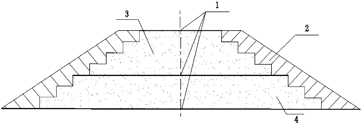 Red sandstone subgrade filling structure used in rainy area and construction method of same