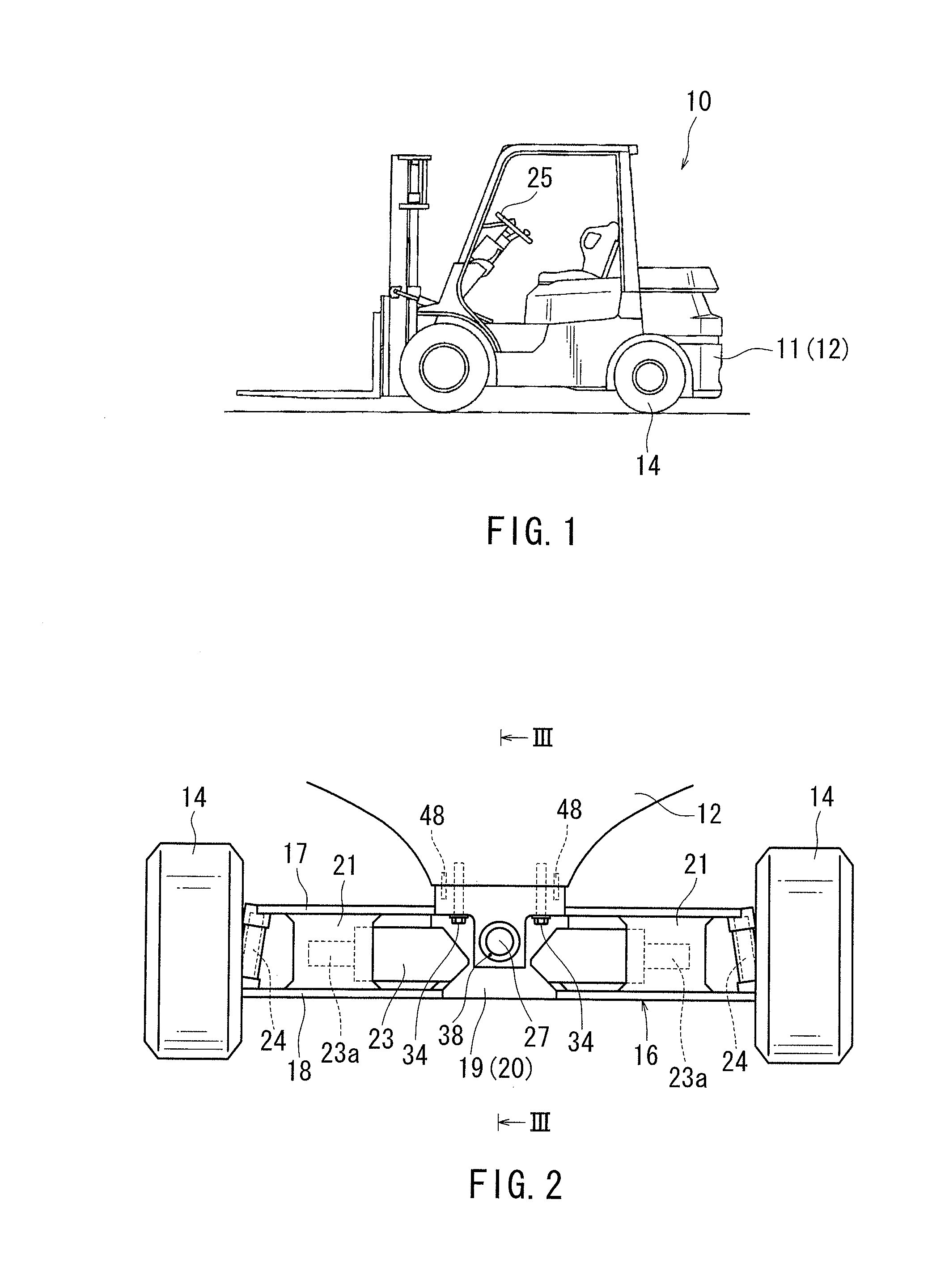 Axle support structures for industrial vehicles