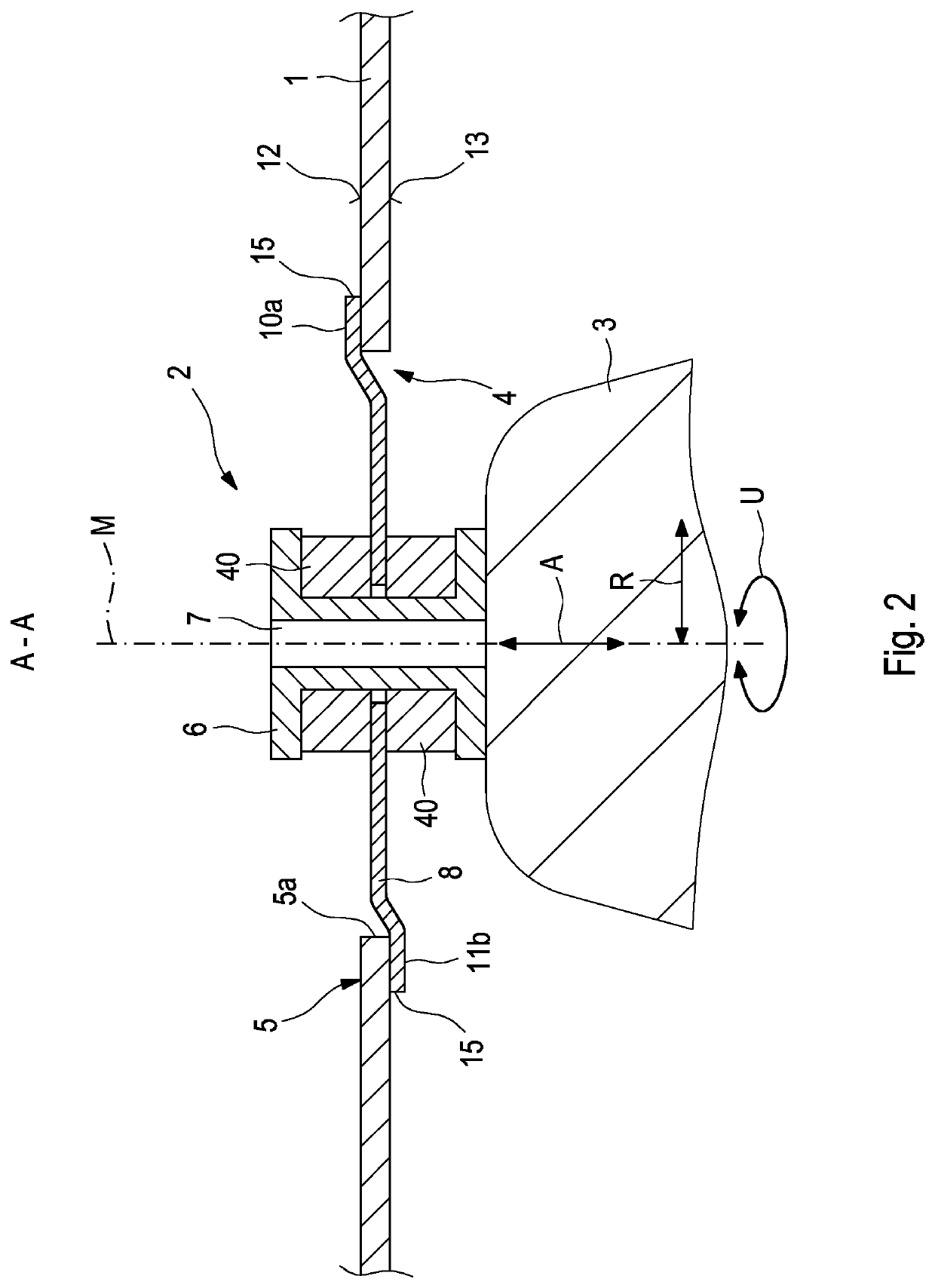 Securing device for a decoupling device on a shielding part, decoupling device having the securing device, and shielding part having the decoupling device