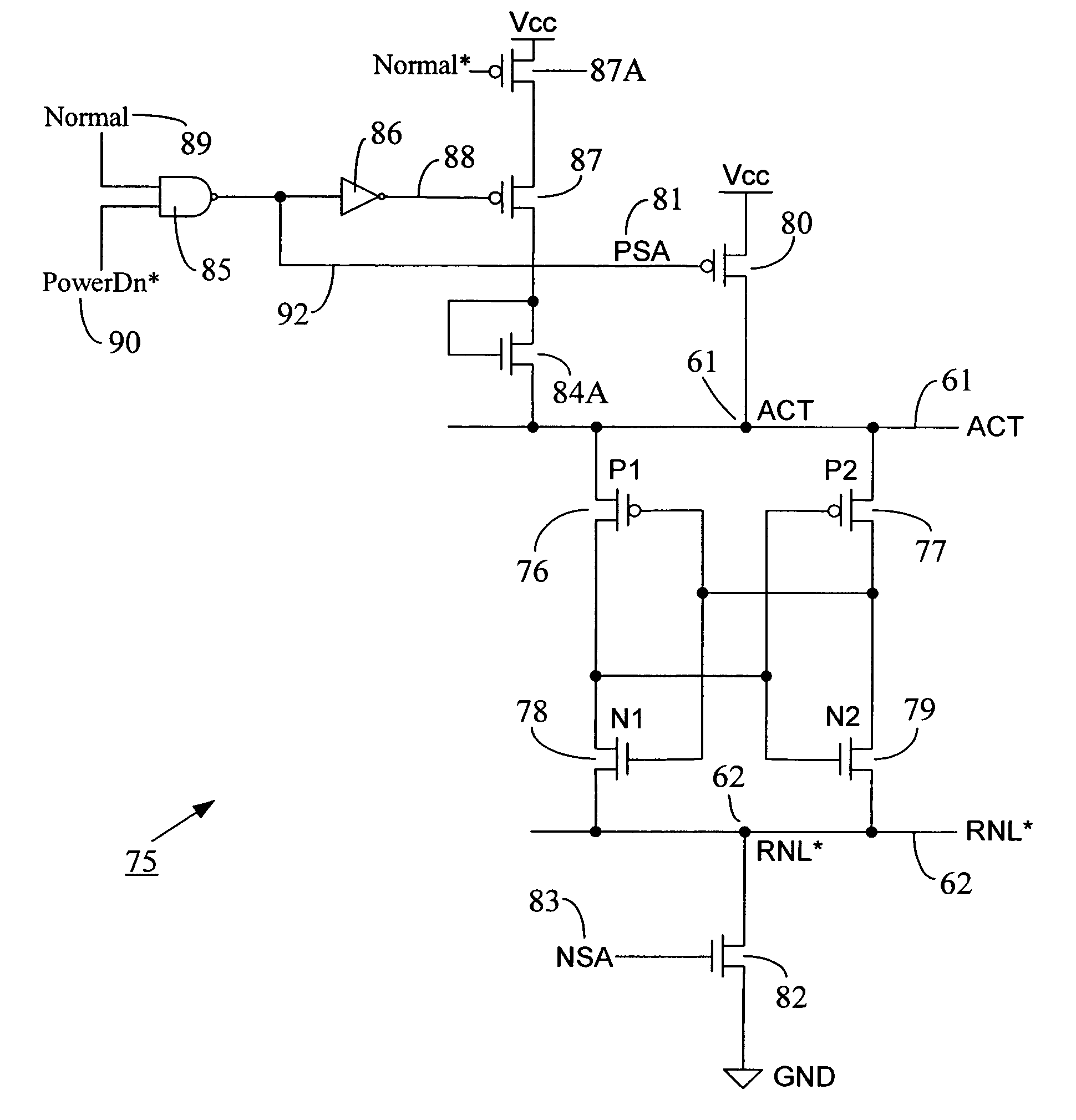 Low voltage sensing scheme having reduced active power down standby current