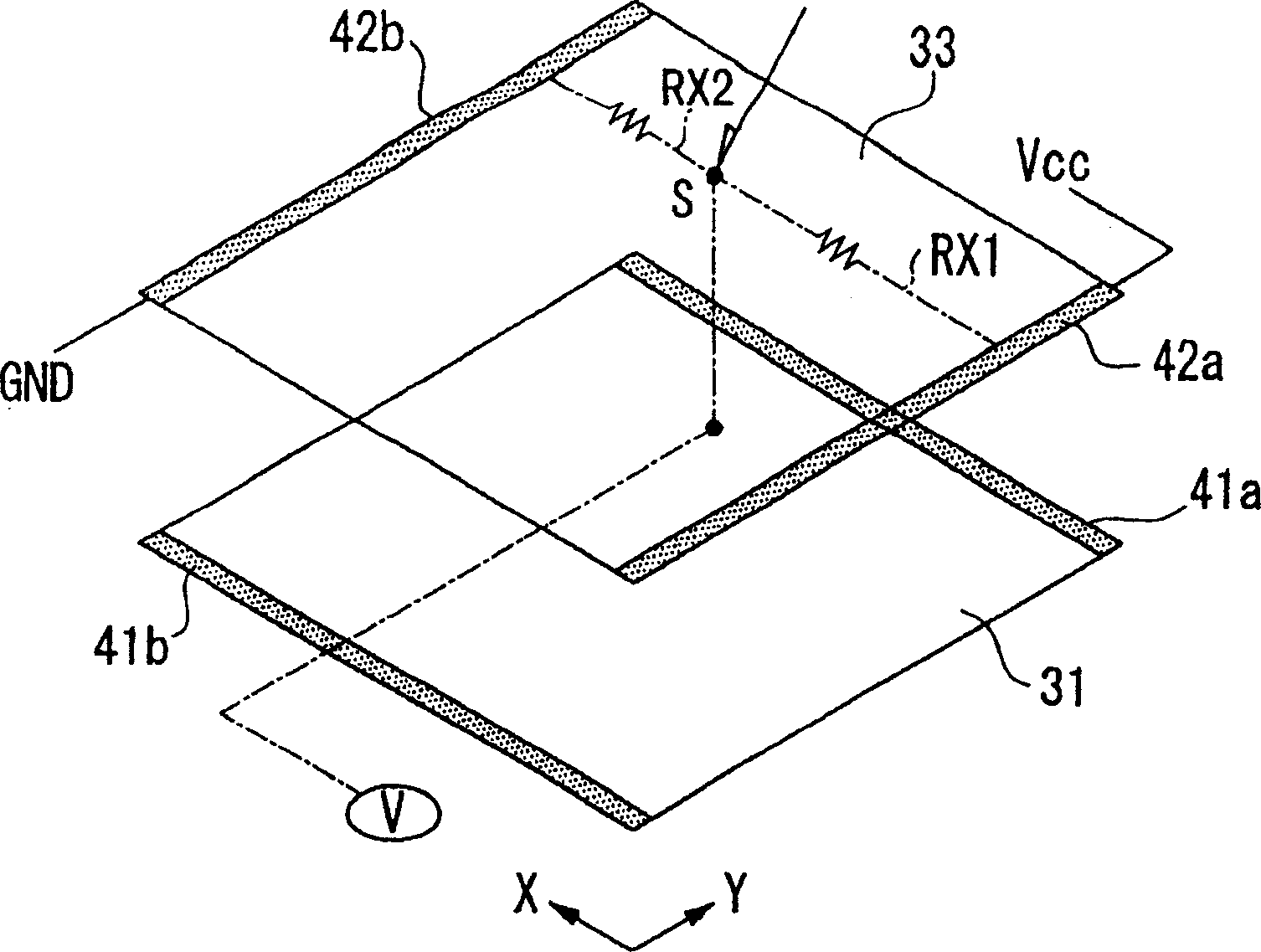 Transparent coordinate input device and composite material for forming ridge part on transparent resistor membrane