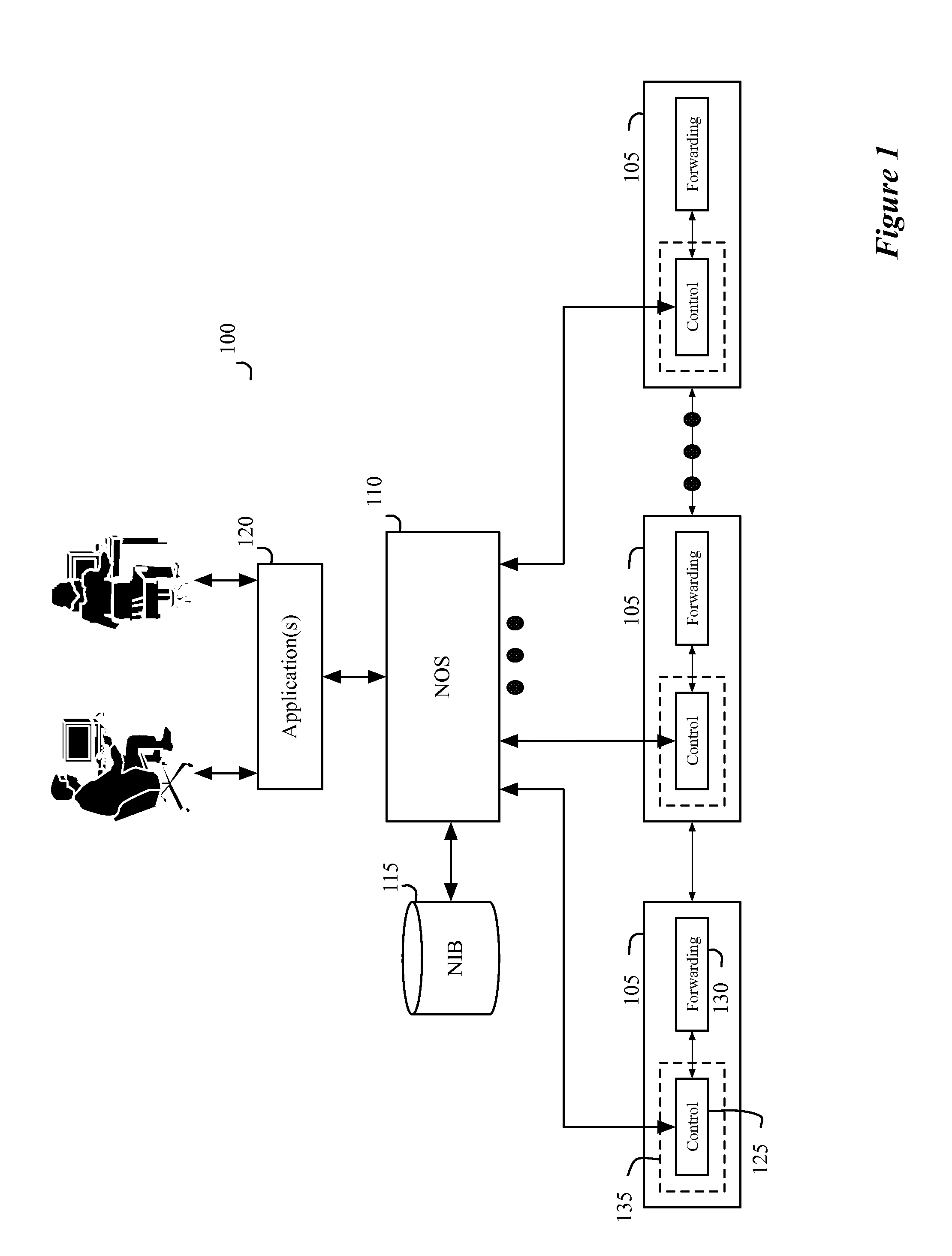 Method and apparatus for using a network information base to control a plurality of shared network infrastructure switching elements