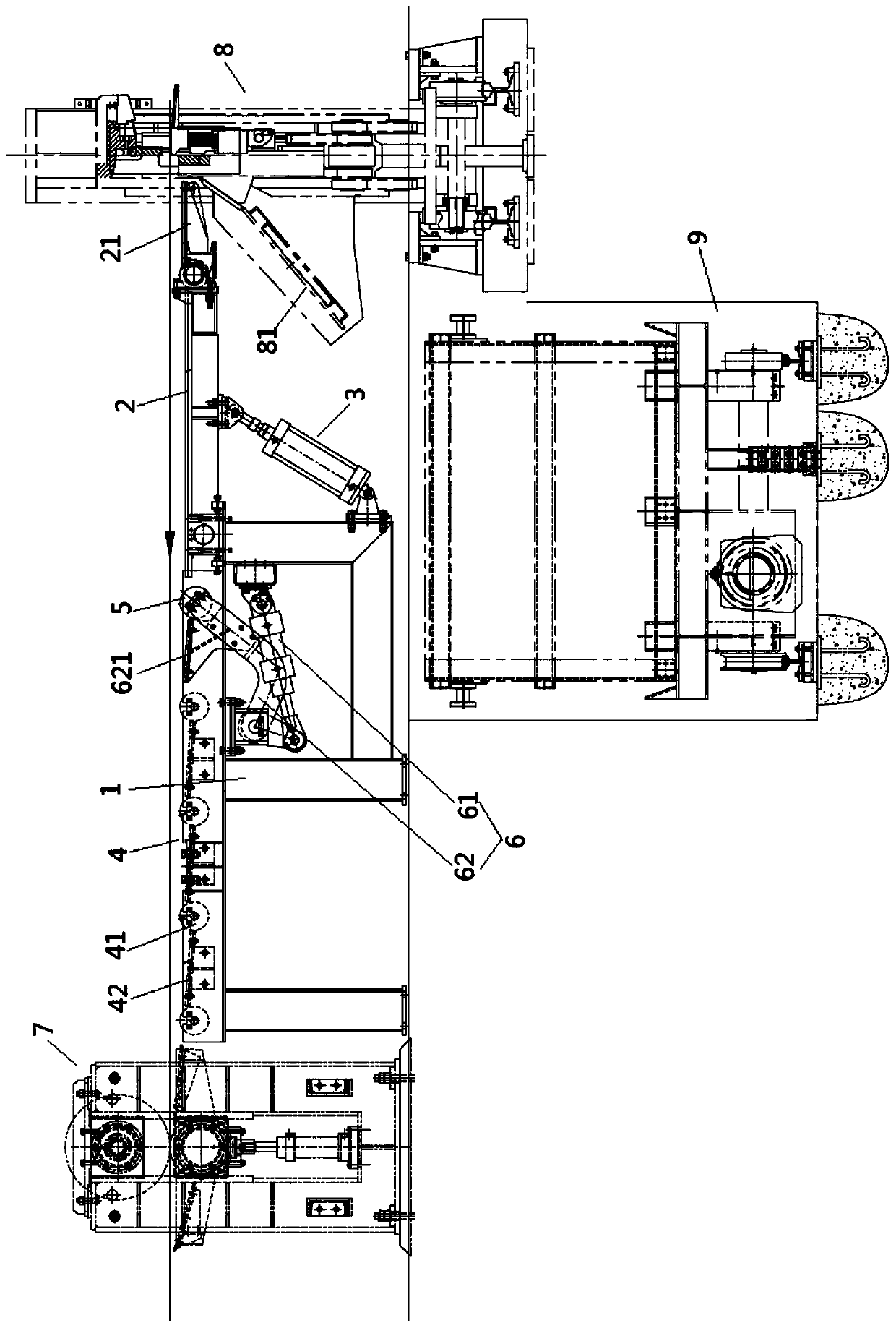 Continuous mill inlet threading auxiliary device