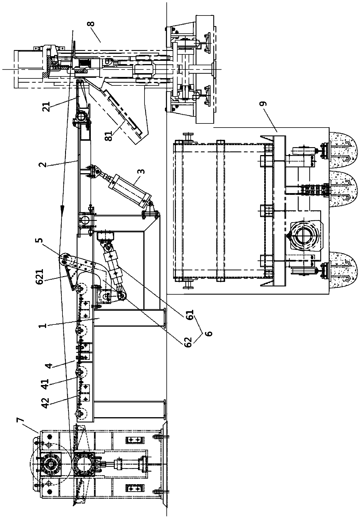 Continuous mill inlet threading auxiliary device